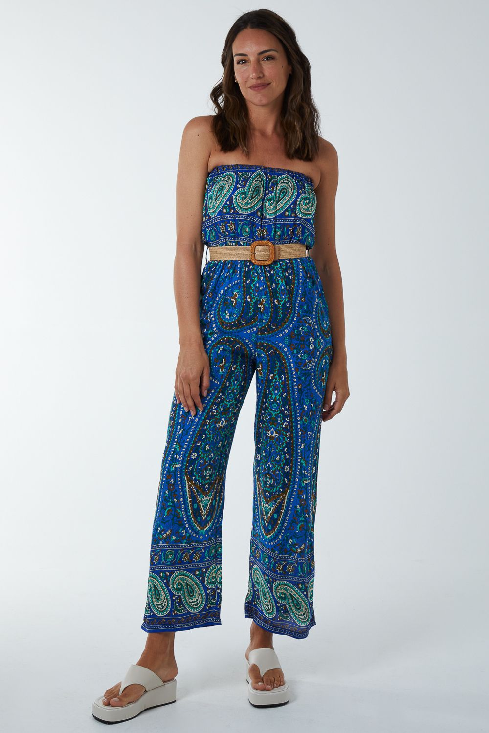Blue Vanilla Belted Bandeau Jumpsuit