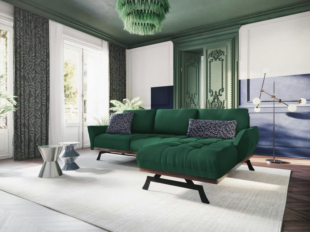 OLIVIER - Canapé d'angle 4 places en tissu structuré vert