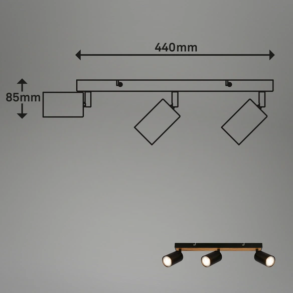 LED-Spotstrahler »Tib«, 3-flammig, GU10, 3 x 9 W, schwenkbar, schwarz-Holz