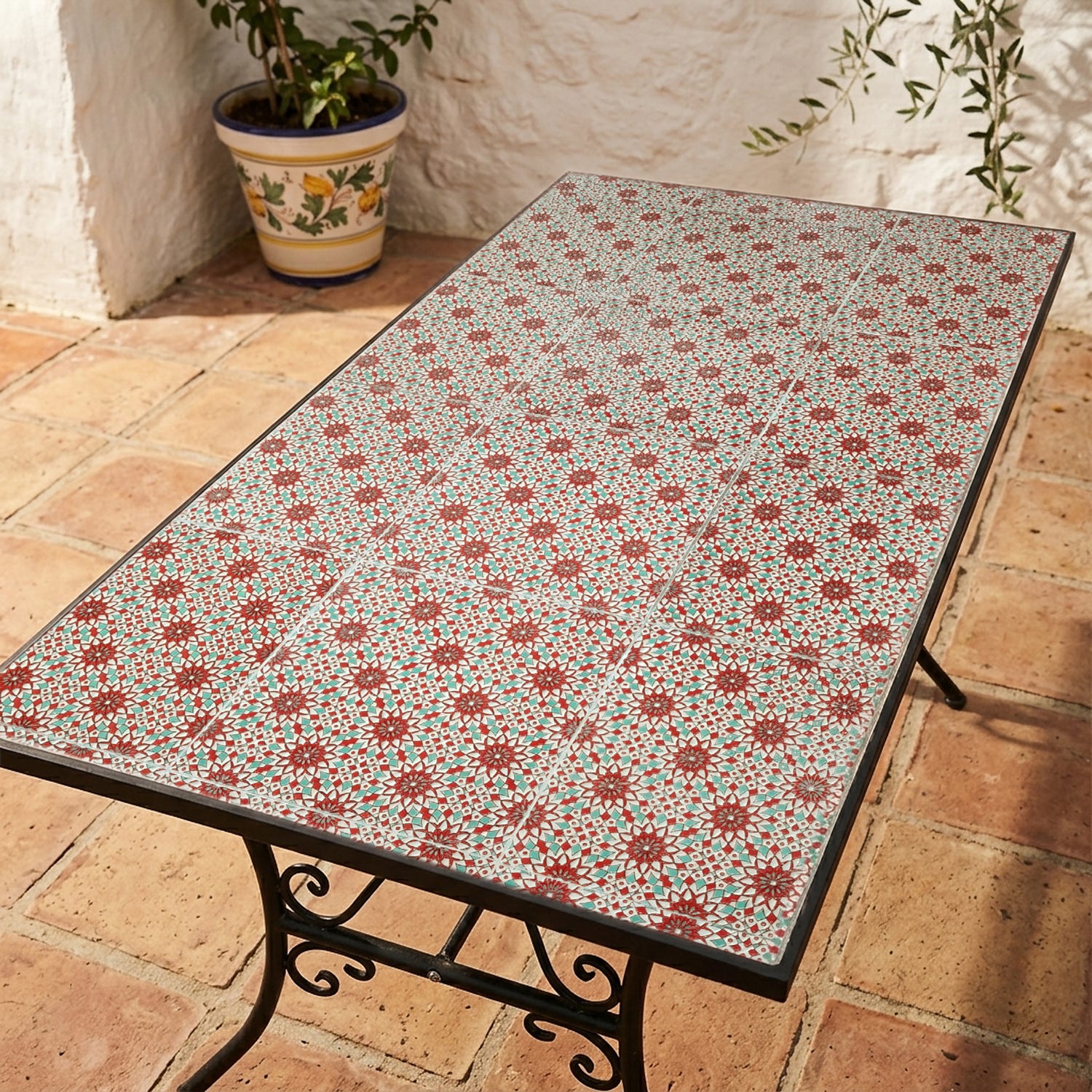 Tavolo giardino maiolica rossa 140x80x75 cm Marrakech