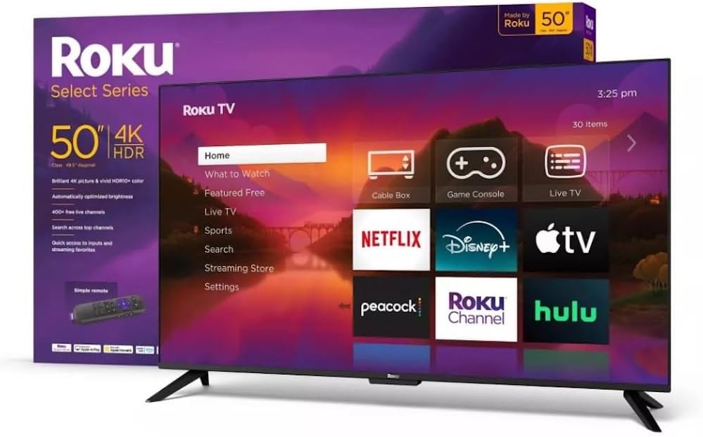 Roku 50 Select Series 4K HDR Smart TV TV Remote  60Hz  HLG  HDR10+  Google Assistant & Amazon Alexa Compatible - 50R4C4 (Renewed)