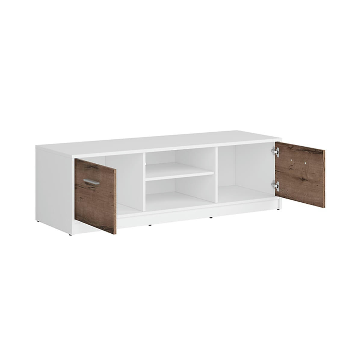 - Meuble TV 2 portes 138 cm stratifiés naturel foncé et blanc