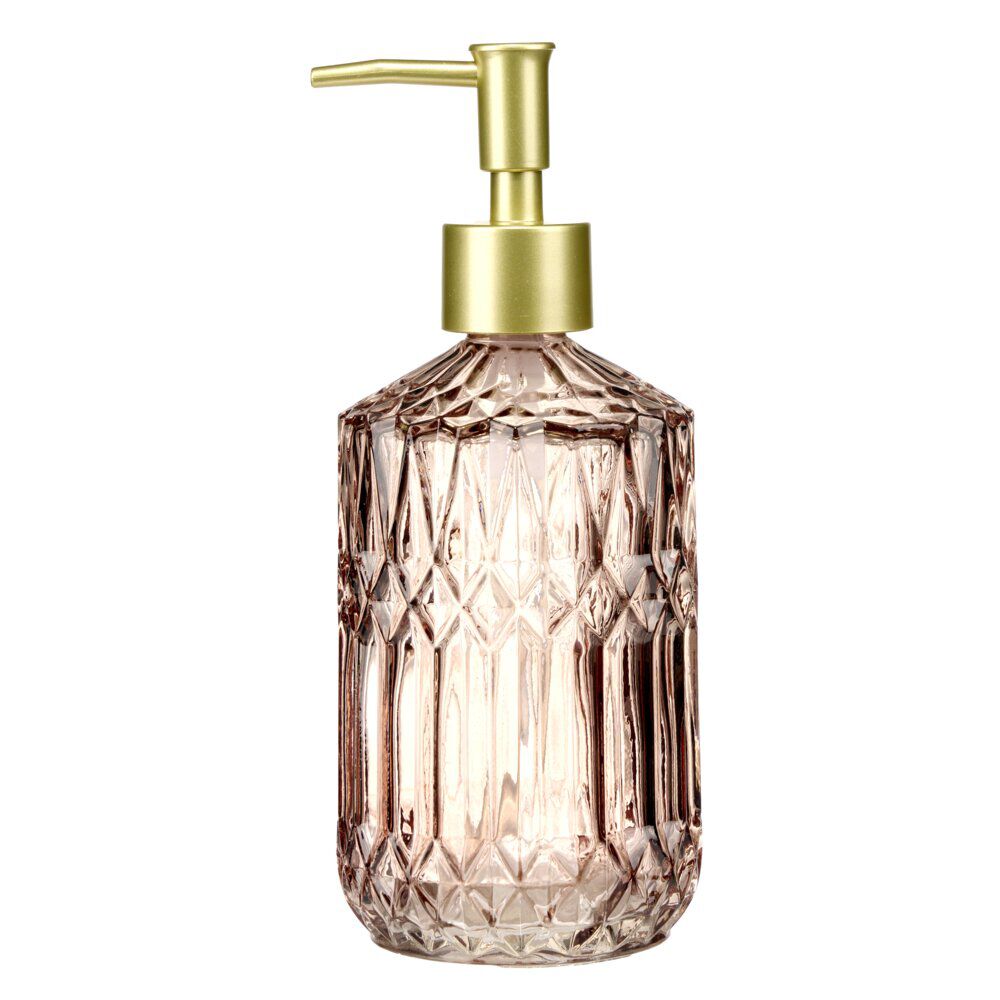 Distributeur de savon en verre ciselé et bouchon doré Ø8xH18,5cm (2&nbsp;modèles)