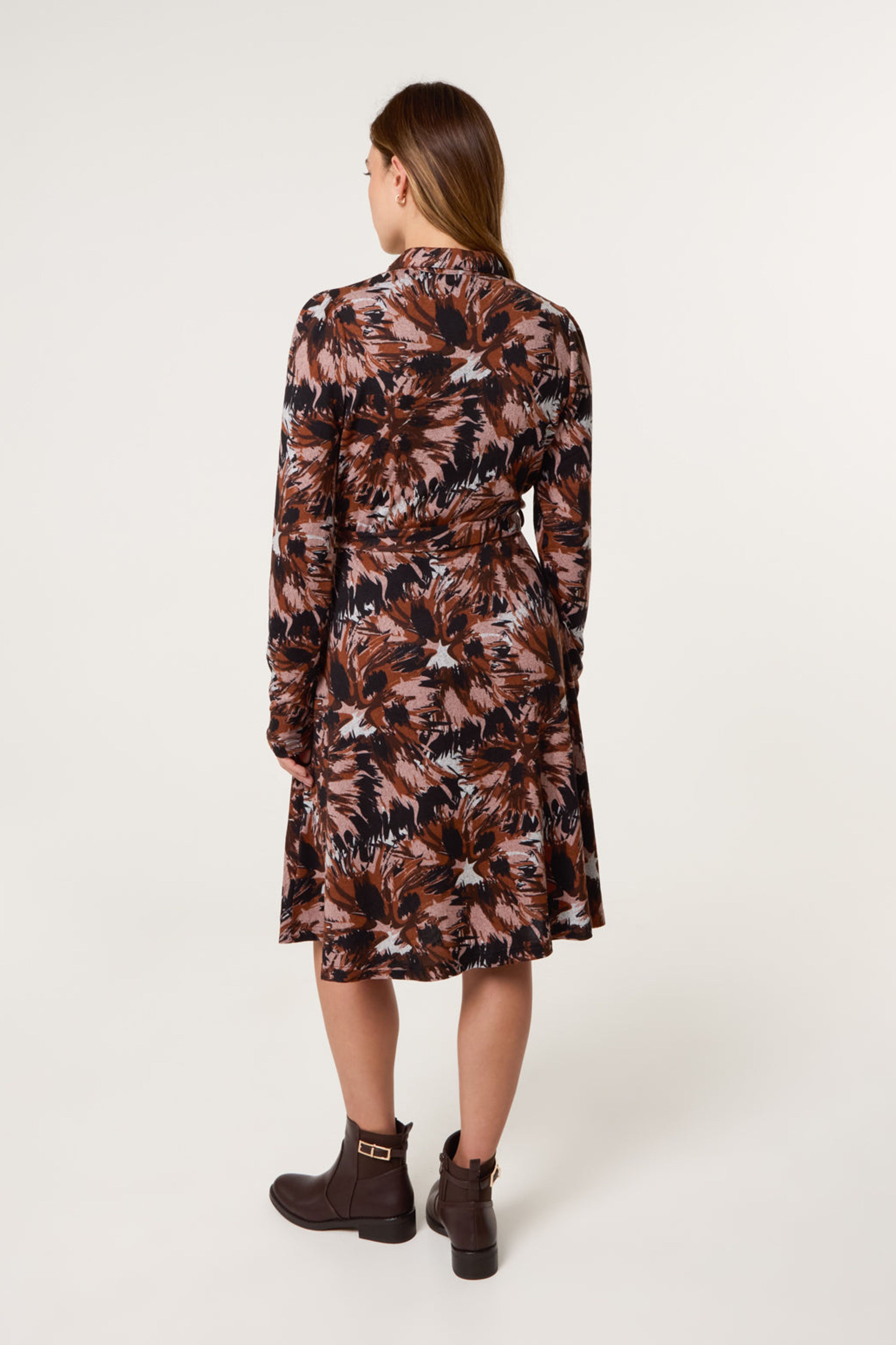Blue Vanilla Black Abstract Printed Short Belted Shirt Dress