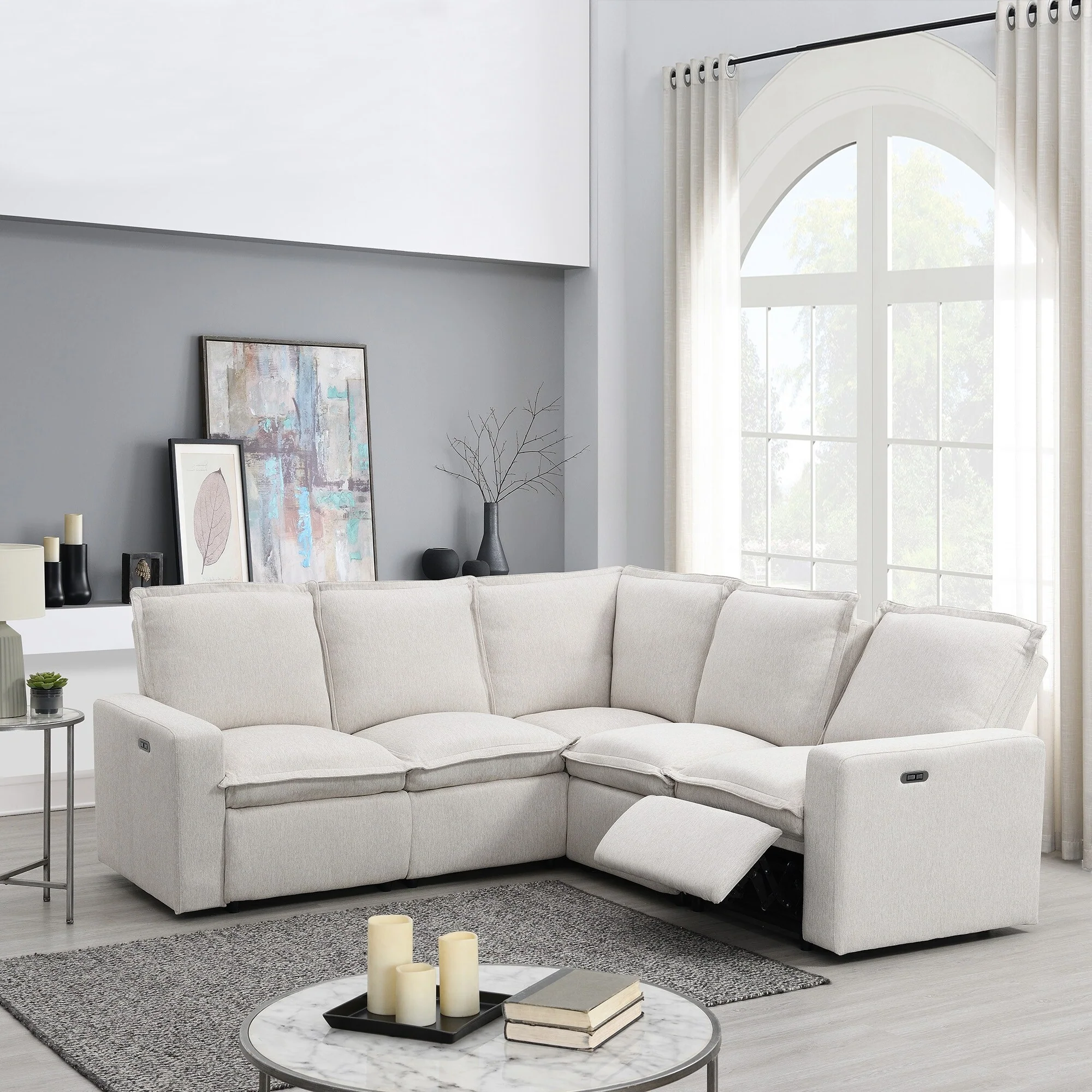 89.76 L-Shaped 5-Seater Sofa with Power Recliner