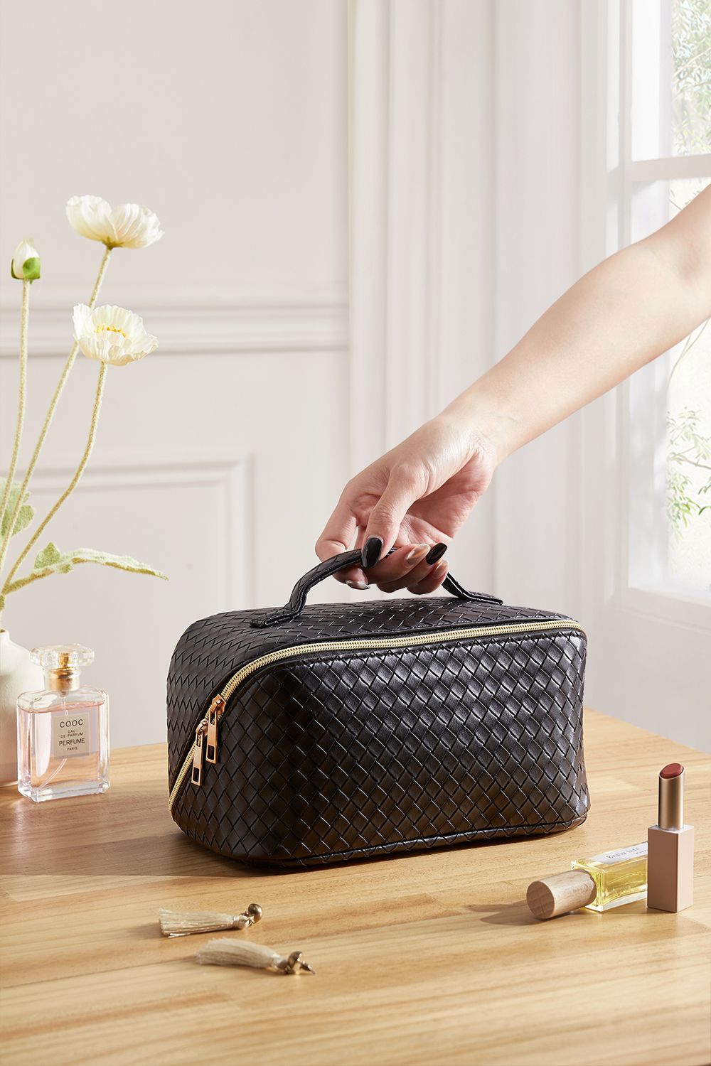 SHEONLY Flat Lay Organizer Toiletry Bag Makeup Storage Bag Wash Bag with Handle and Divider for Women Girls