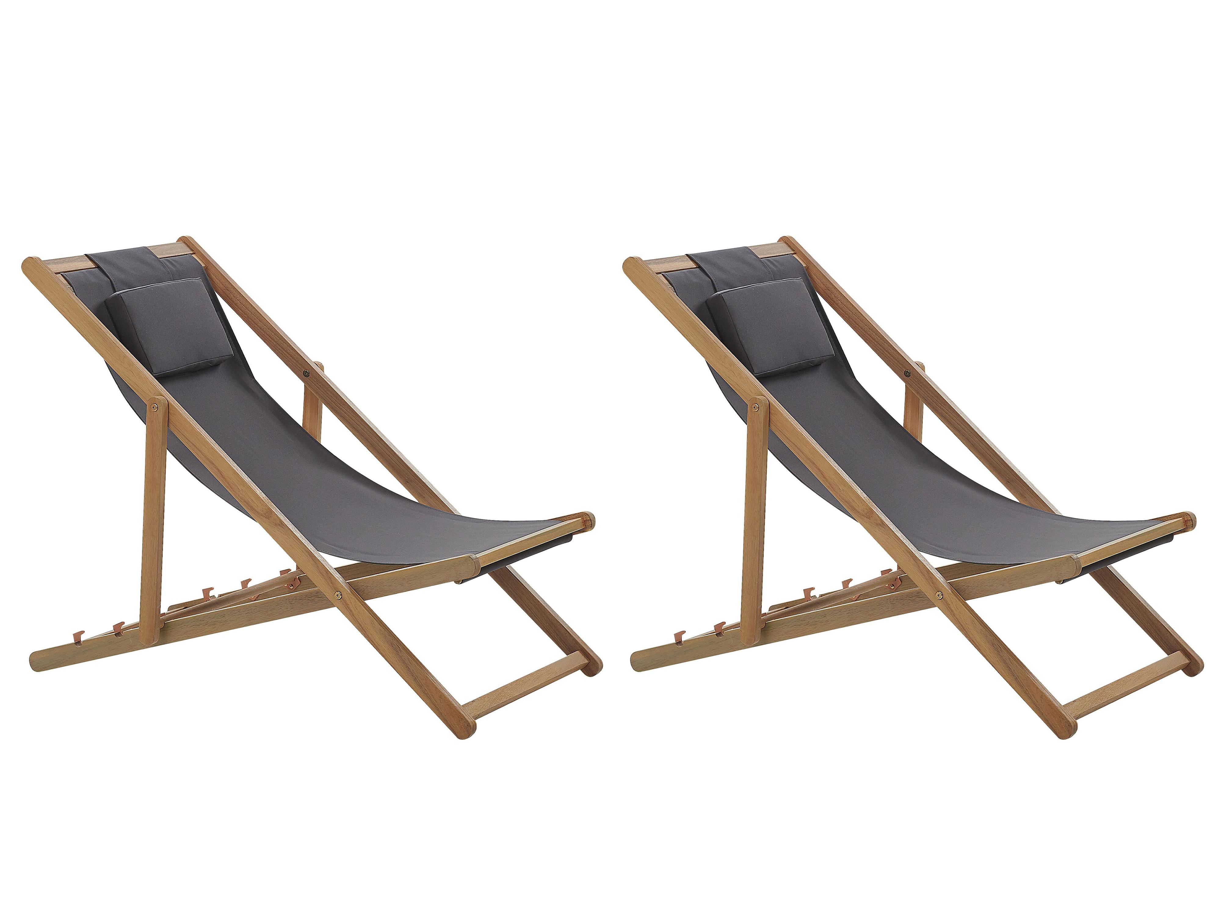 Set of 2 Folding Deck Chairs AVELLINO with Replacement Fabrics Acacia Wood Dark Brown
