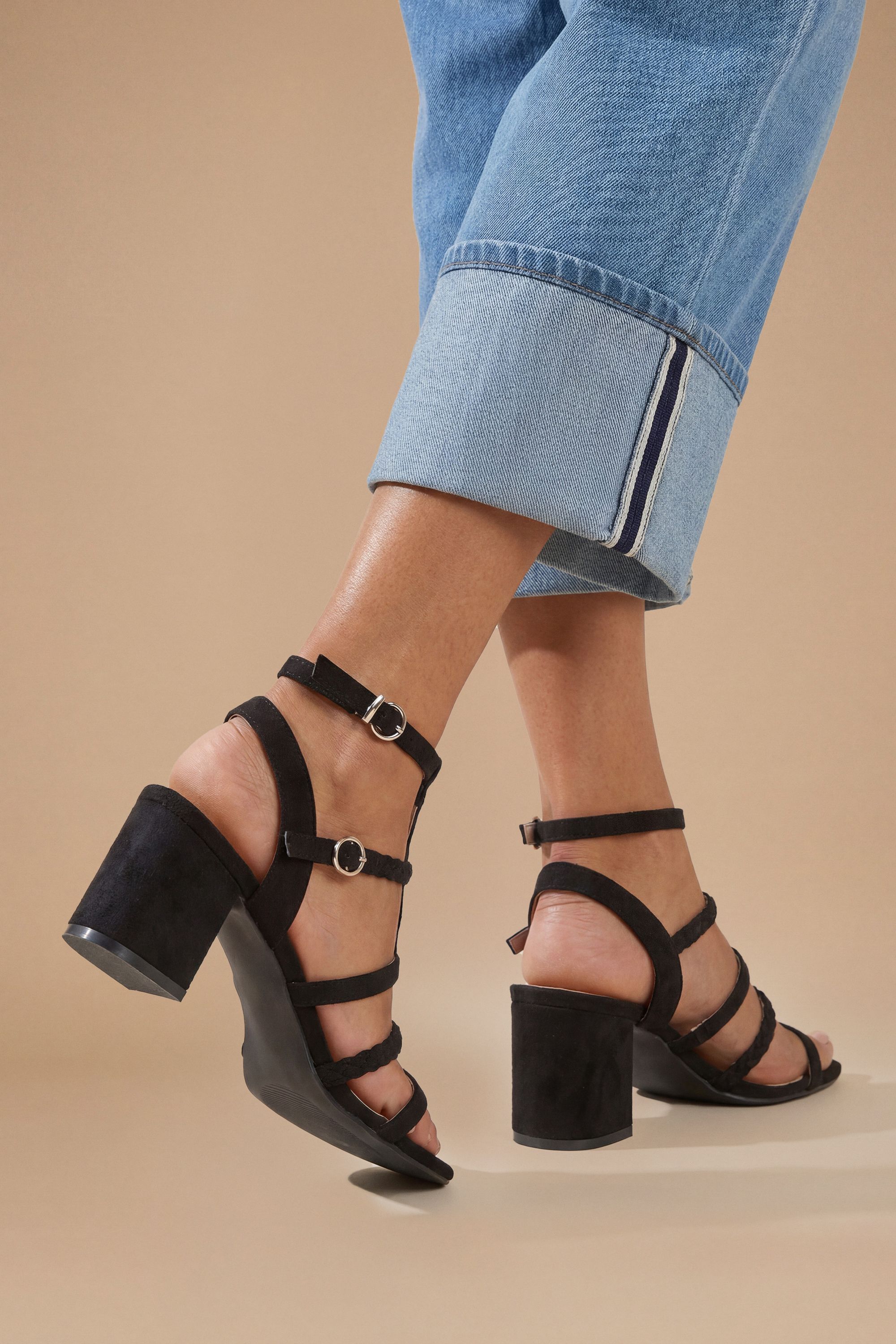 Dorothy Perkins Ynes Faux Suede Block Heeled Open Toe Strappy Sandals