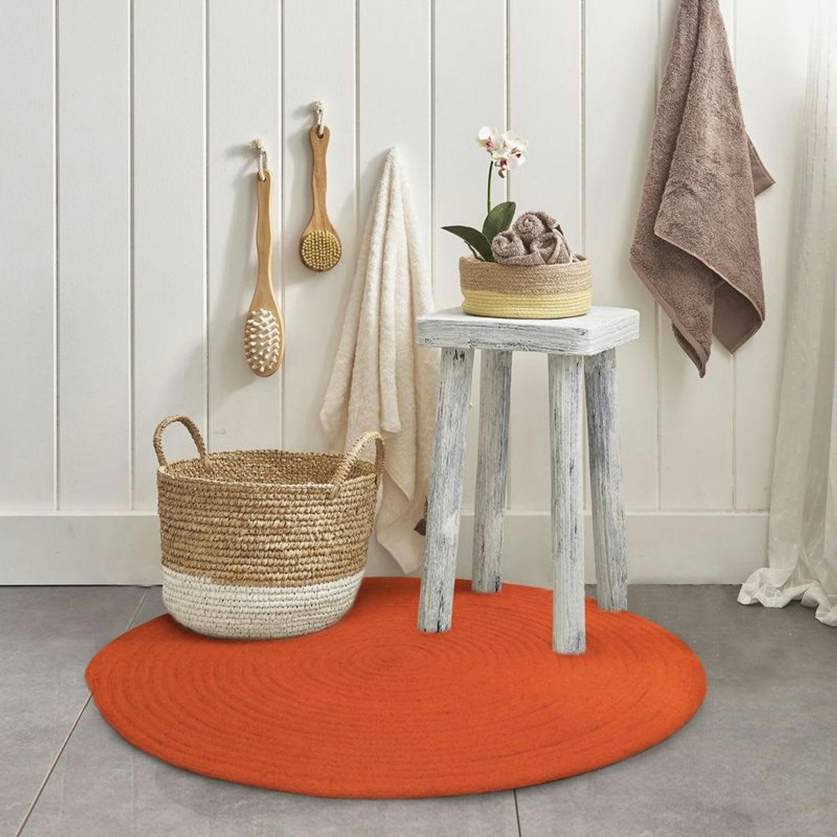 TAM - Tapis en coton réversible effet cordage orange diam.120