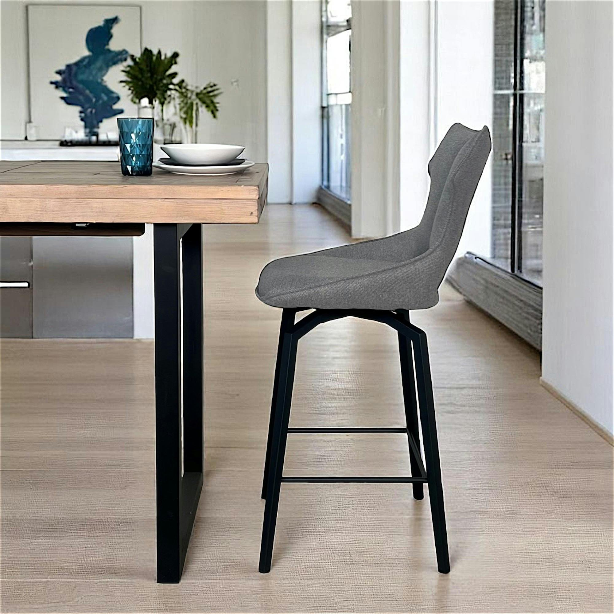 Chaise de bar pivotante tissu gris (lot de 2) LOMBARDIE