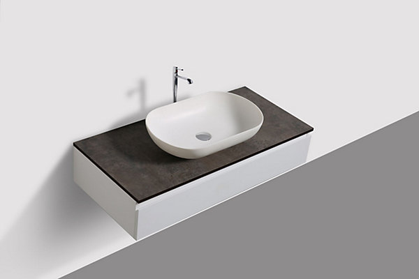 Baignoire îlot fonte minérale Ovale Moderne pour Salle de Bain avec Bonde et trop plein - 180x85x52cm - RIO STONE - Blanc Brillant