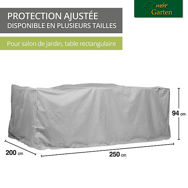 Mehr Garten - Housse de protection pour salon de jardin rectangulaire Premium PROTECT, 250(L) x 200(P) x 94(H) cm I housse de prot