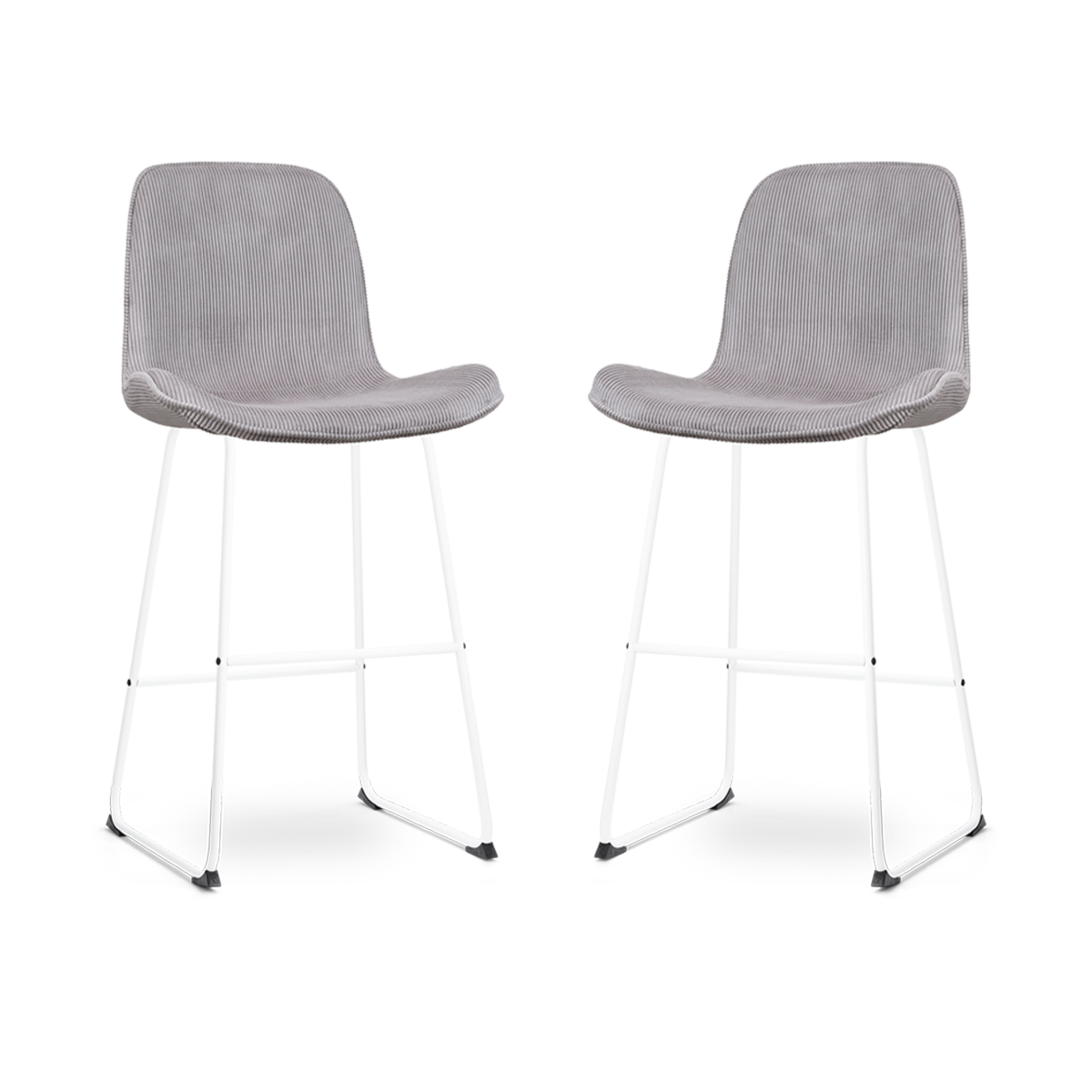 Nolon Nino-Fé Barkrukken Set van 2 - Ribstof Warm Grijs - Wit - 75 cm