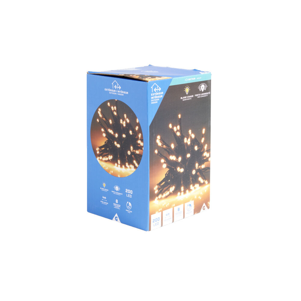 Guirlande lumineuse extérieur 200LED cluster blanc chaud 4m