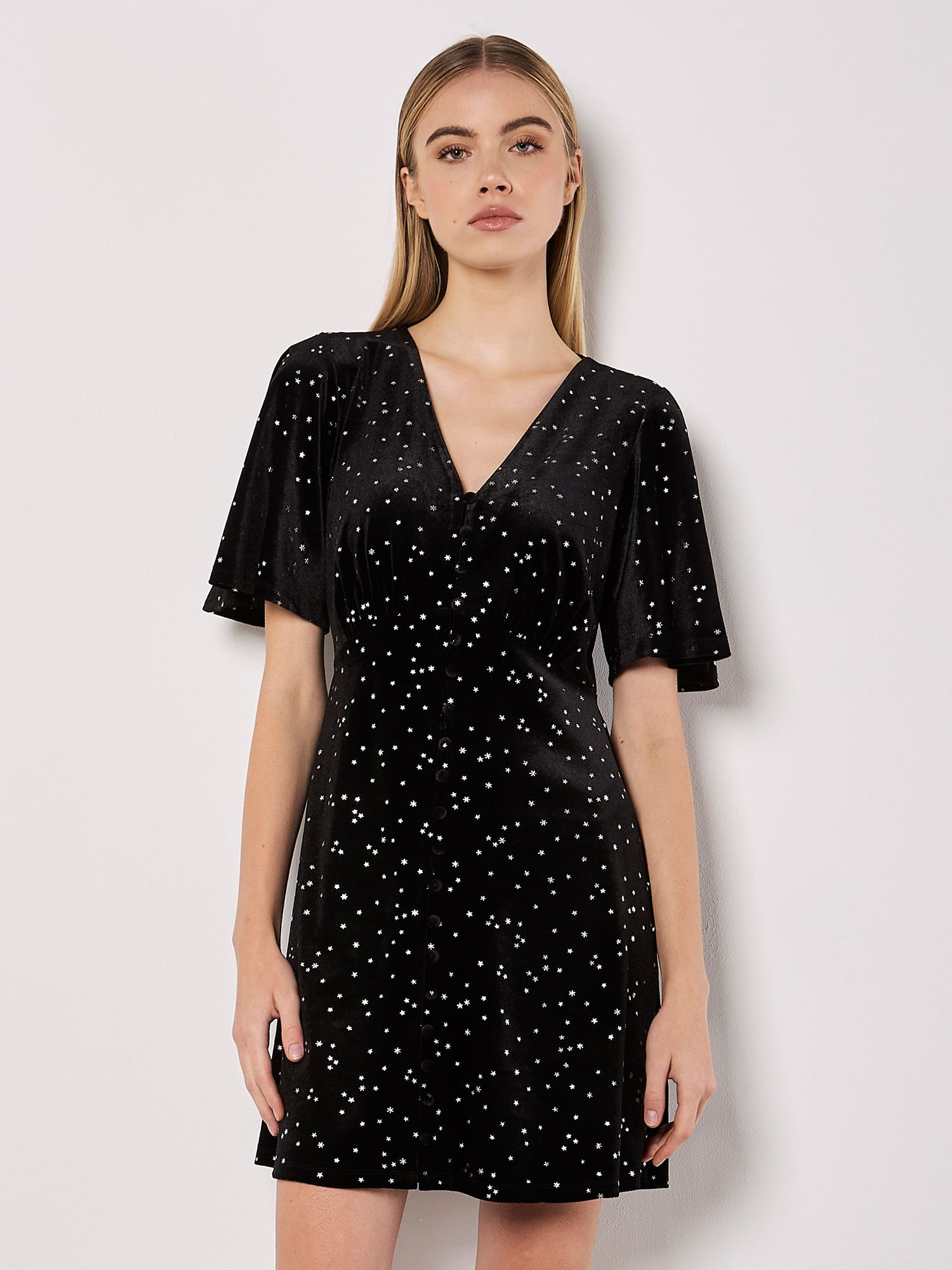 Apricot Silver Foil Star Velvet Mini Dress