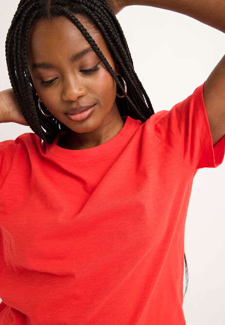 Womens Red Cotton Short Sleeve T-Shirt