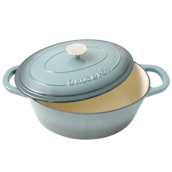 Crock Pot Artisan 7 Quart Enameled Cast Iron Dutch Oven Oval in Slate Grey
