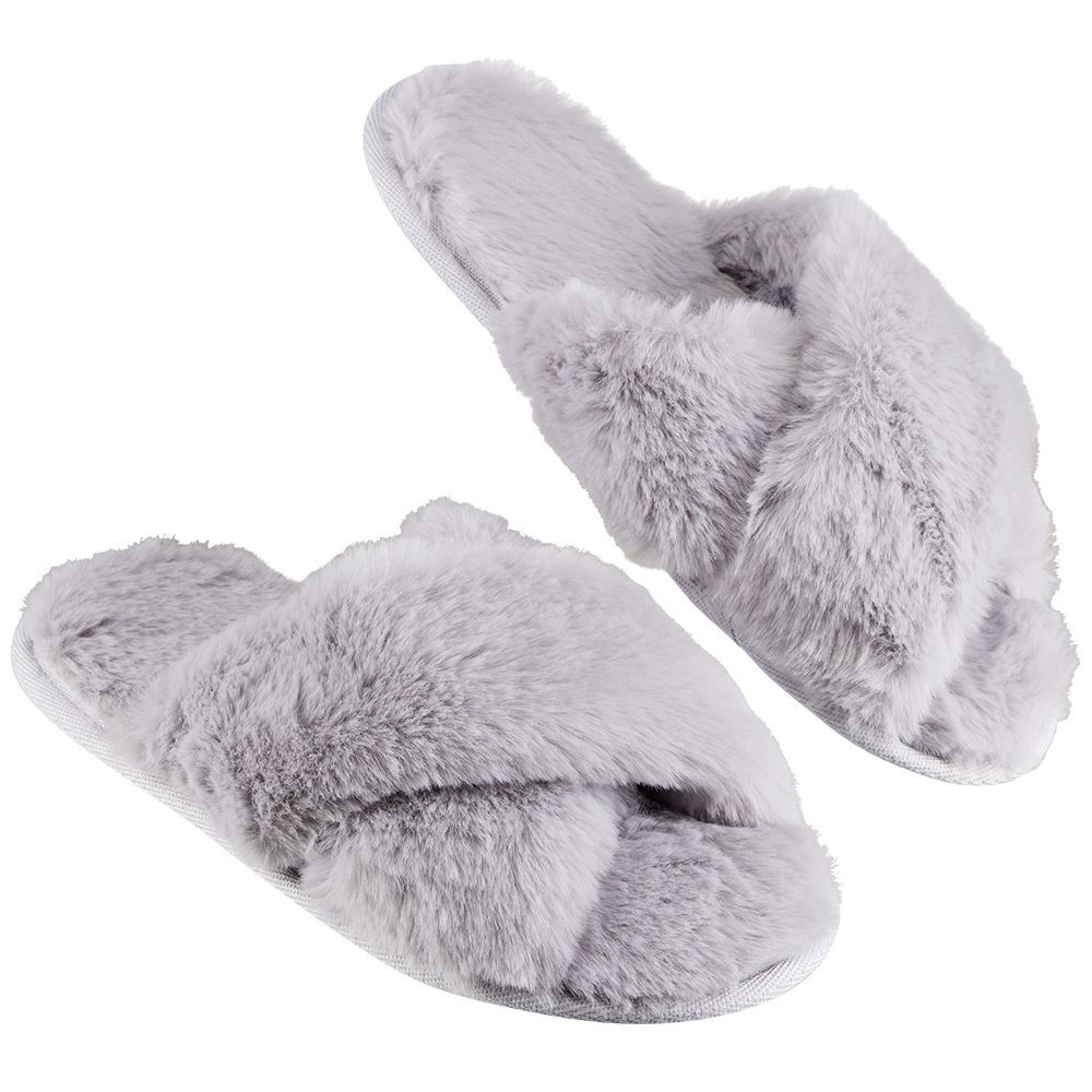 Paire de chaussons à brides croisées femme gris
