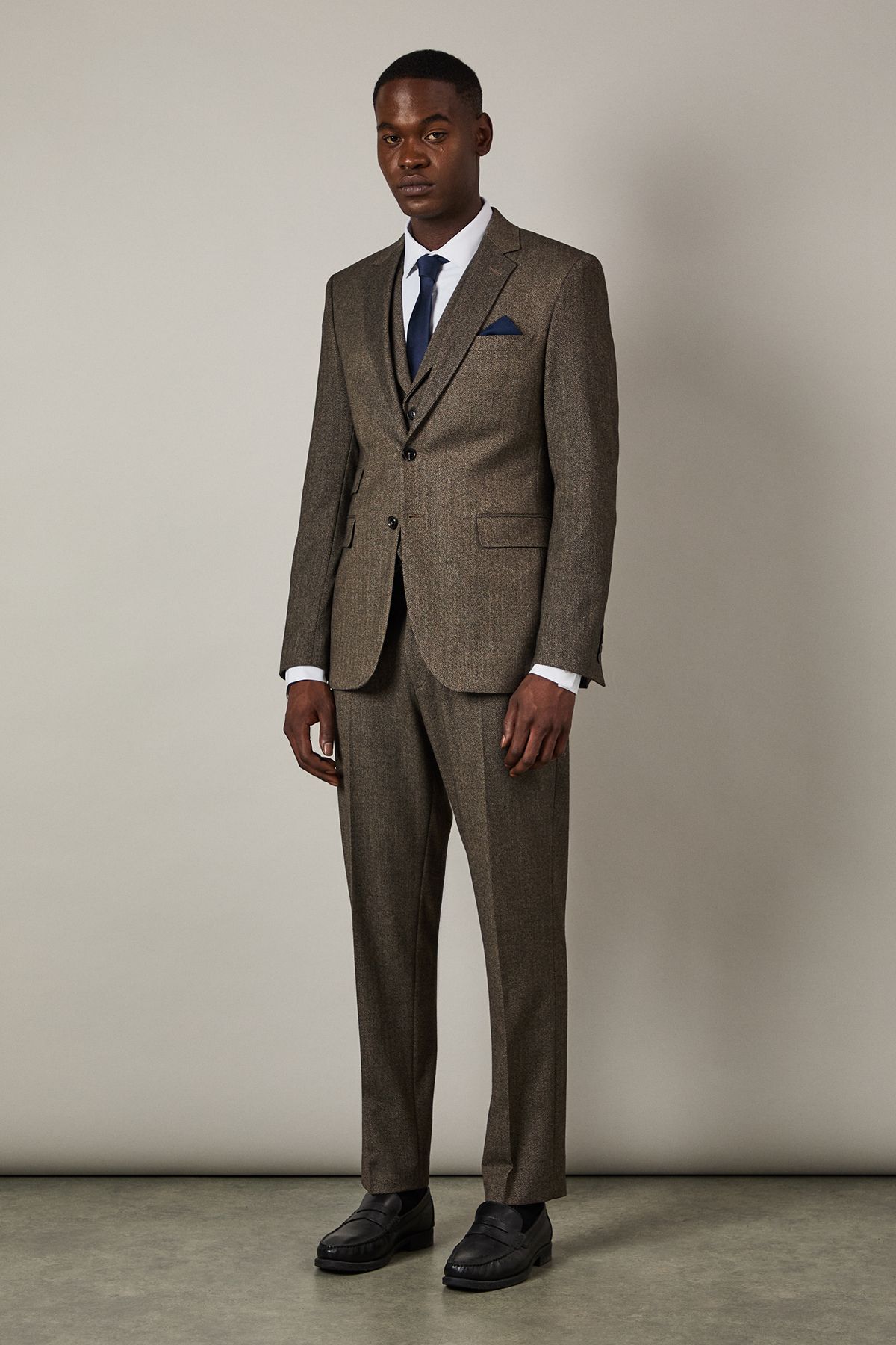 Burton Light Brown Tweed Look Herringbone Tailored Jacket
