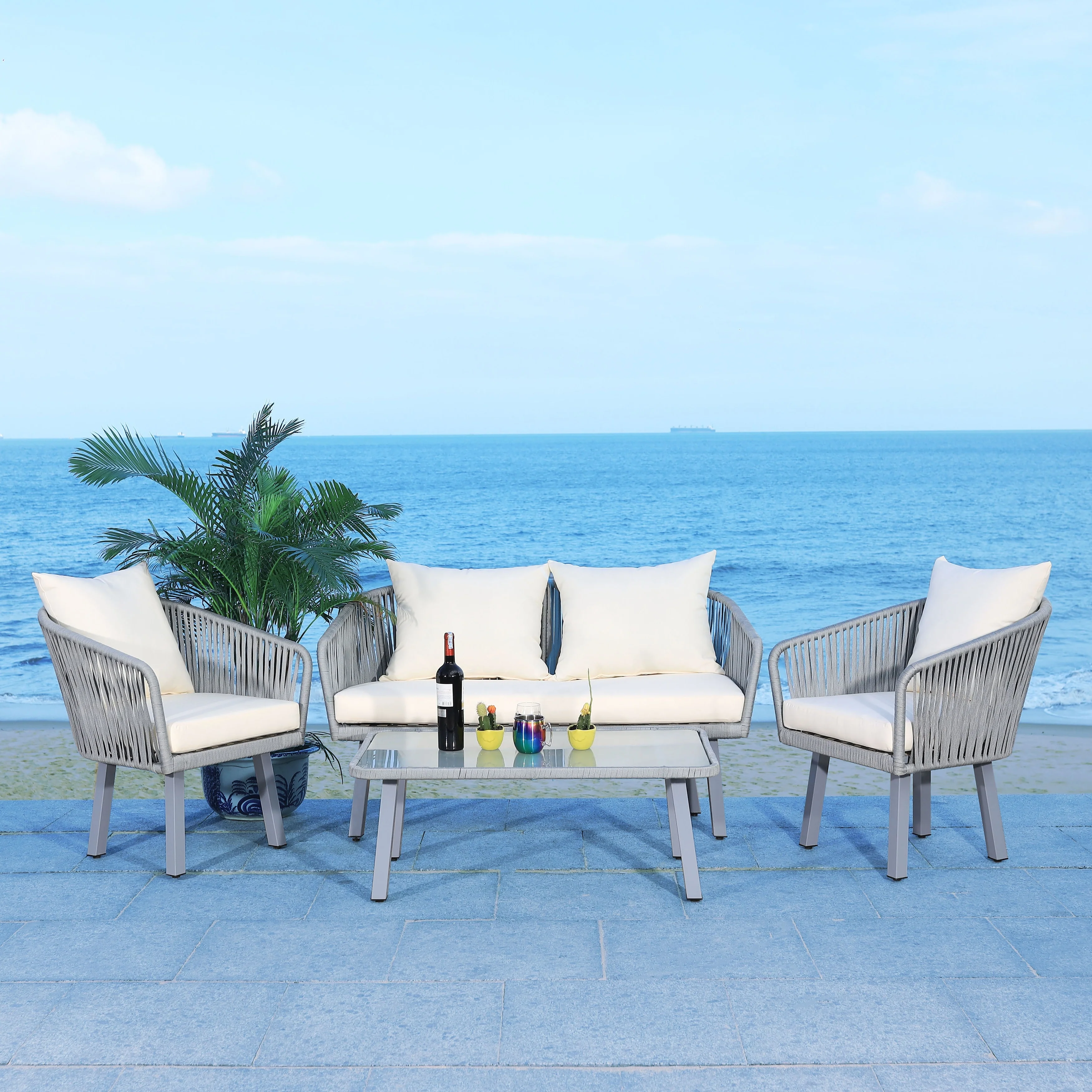 SAFAVIEH Outdoor Endorina 4-Piece Rope Patio Set - 54W x 30D x 28H
