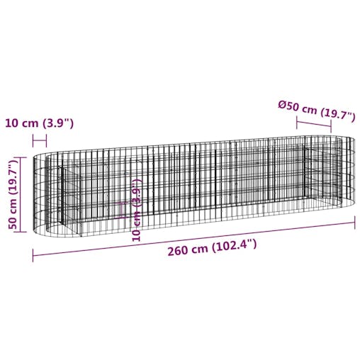 NNEVL Gabion Raised Bed Galvanised Iron 260x50x50 cm