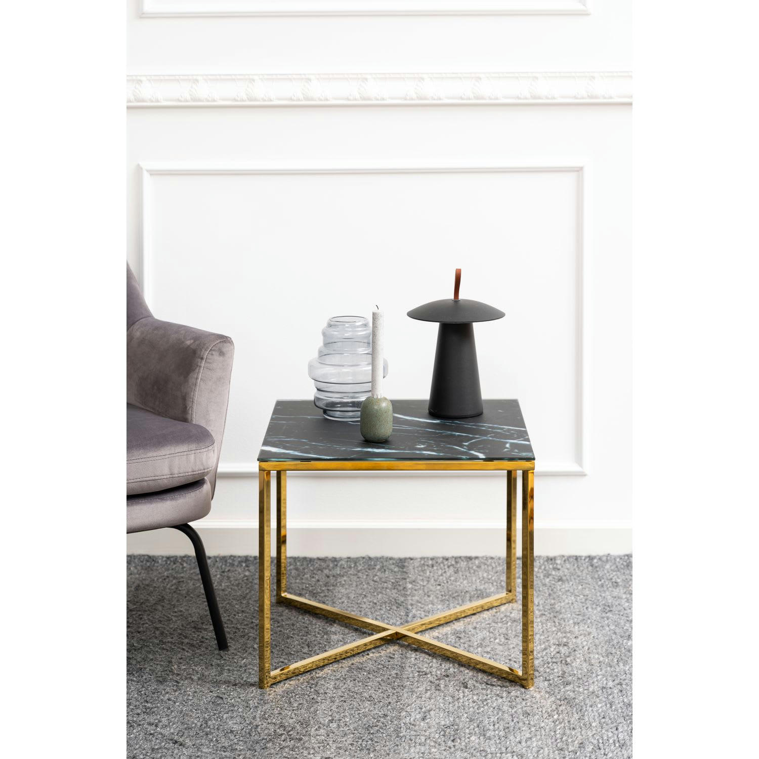 ALYSÉ - Table d’appoint carré en verre et métal noir