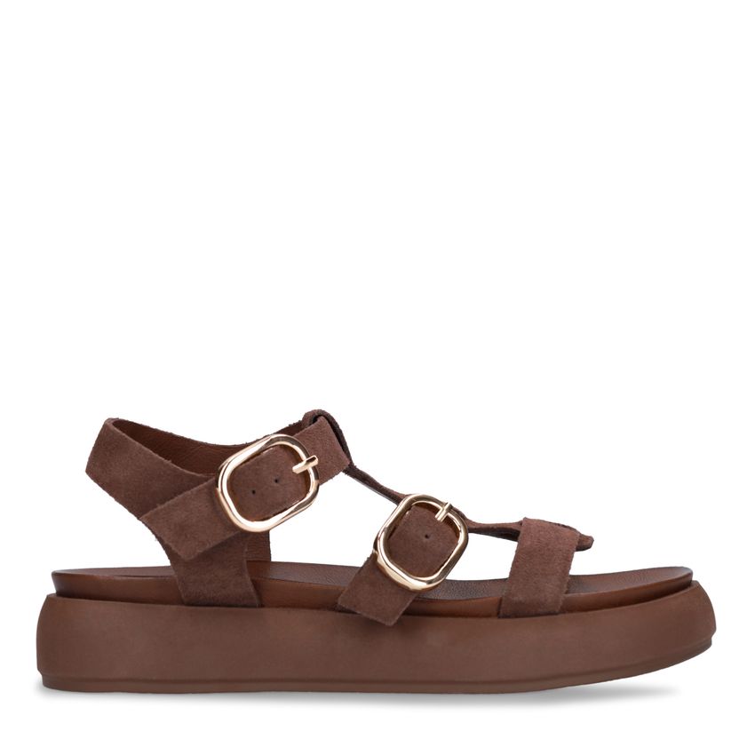 Manfield Bruine suède sandalen