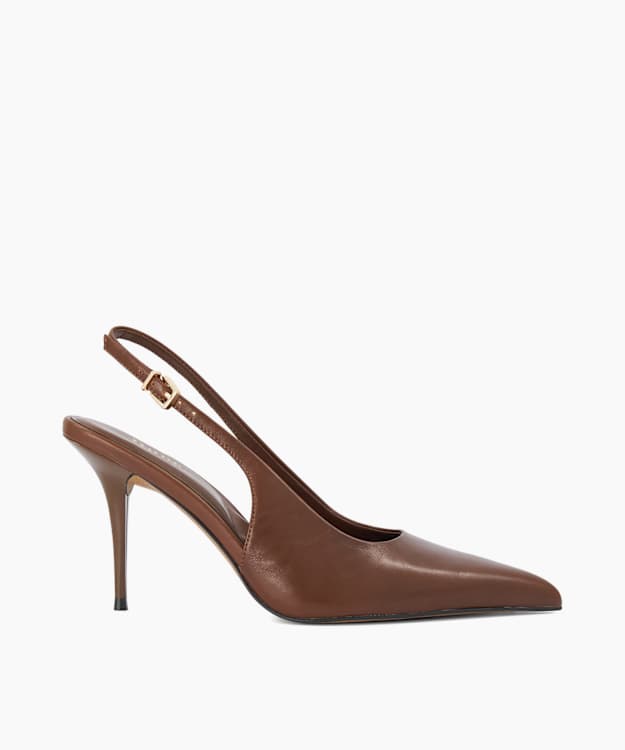 Cai Dark Tan - Leather Slingback Court Shoes