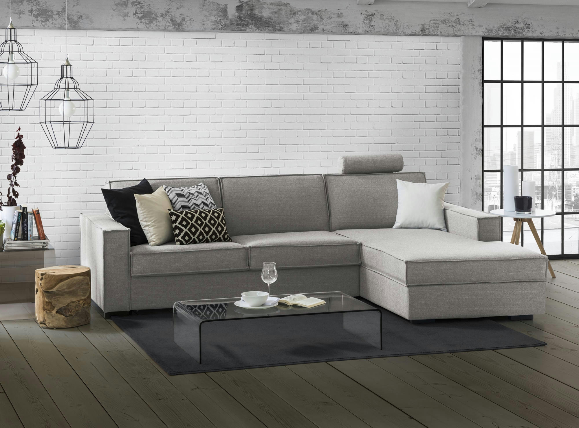 DKIYIN - Canapé d'angle fixe 3 places en tissu gris