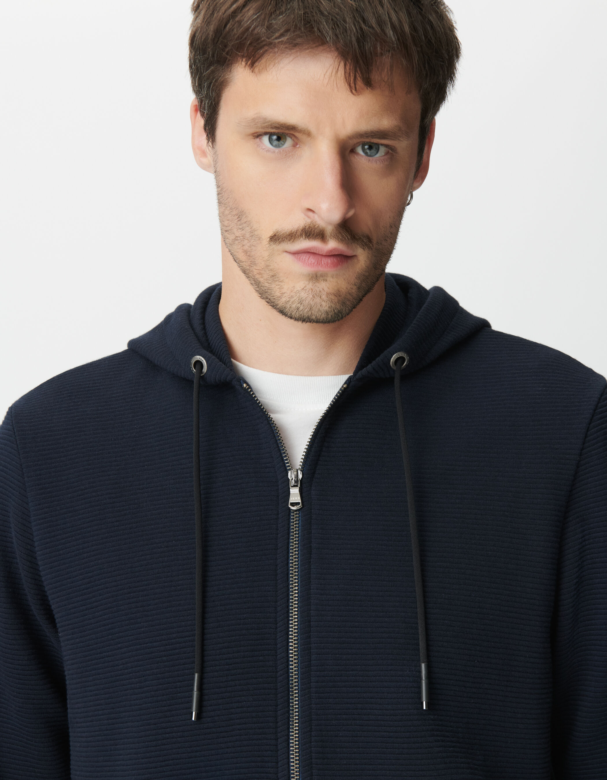 Cardigan marine coton bio maille Ottoman à capuche Homme