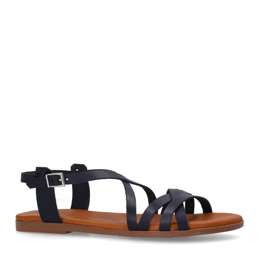 Manfield Zwarte leren sandalen