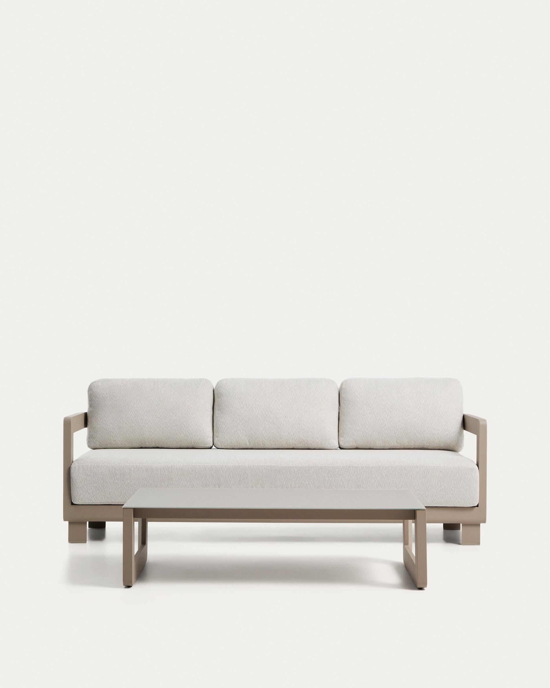 Nerano set with 3-seater sofa and coffee table in taupe aluminium