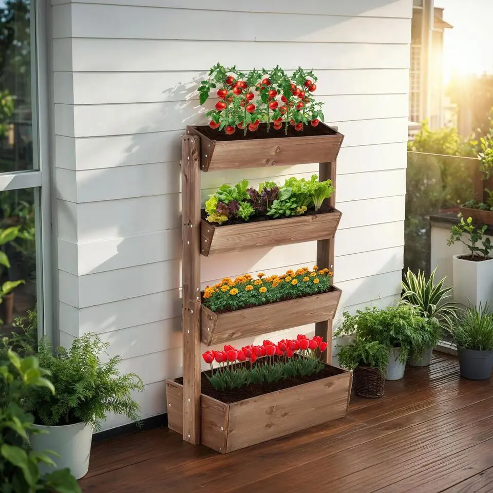 tectake Plantenbak Flora, gelakt hout, met plantenfolie, Bruin