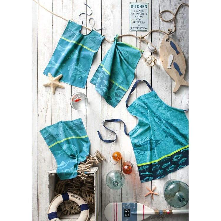 BANC DE POISSONS - Bavoir jacquard pur coton bleu 43 x 60