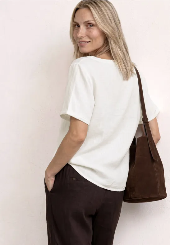 Bluse mit Split Neck aus Leinenmix