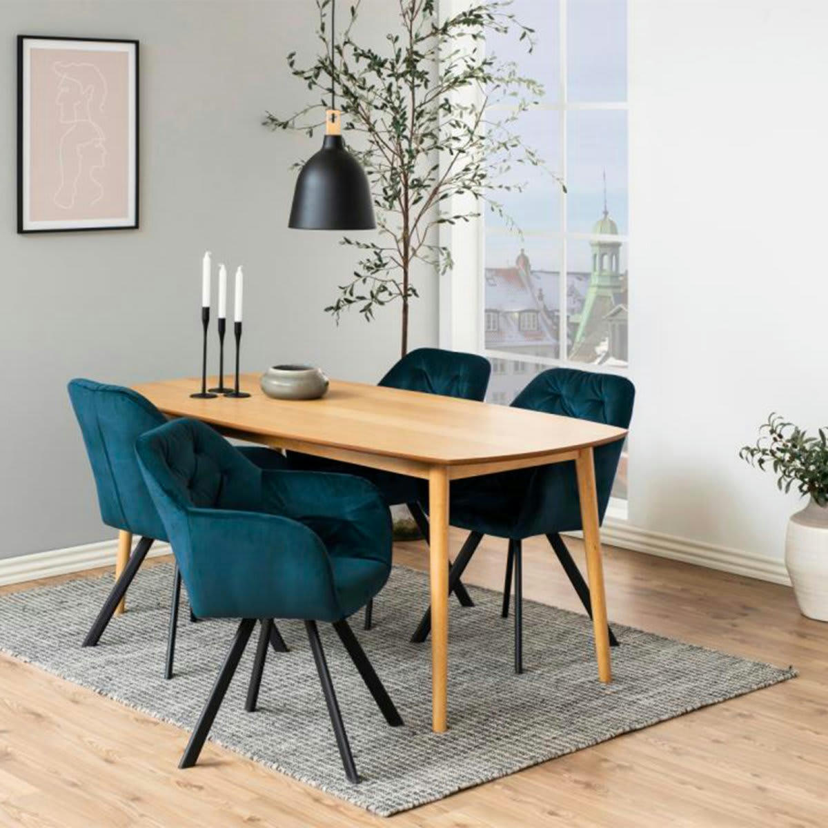 LOLETTE - Chaise moderne en velours matelassé bleu