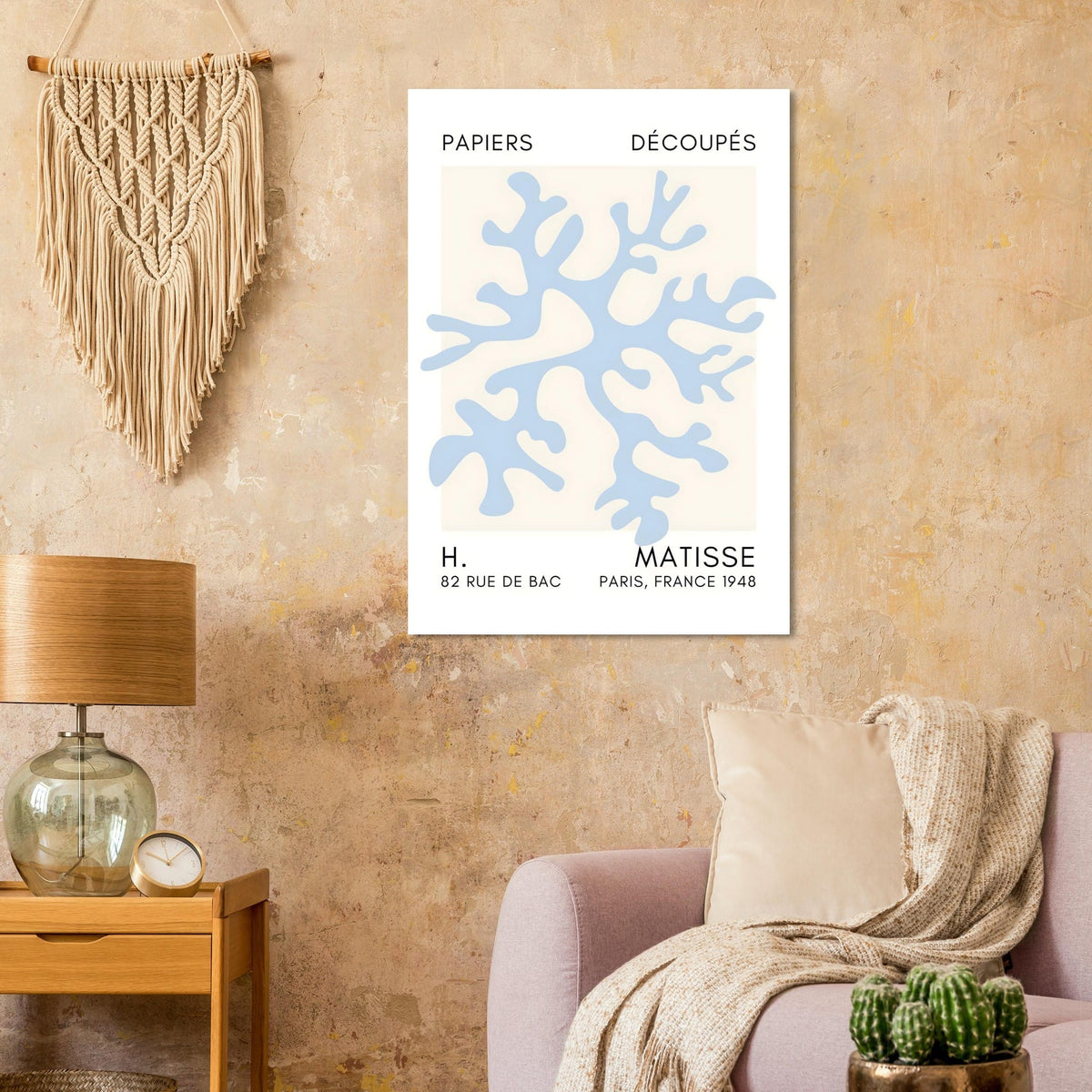 Artfulprints Poster Matisse – Dreamy coral flower light blue  - 70x100 cm - Blauw