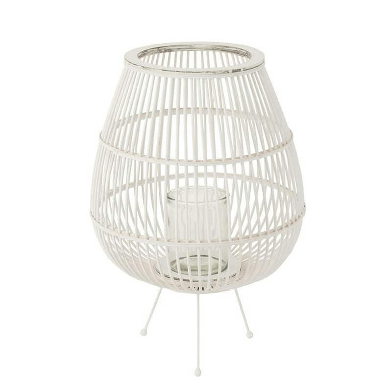 DAYA - Lanterne en bois blanc mat H59,5cm