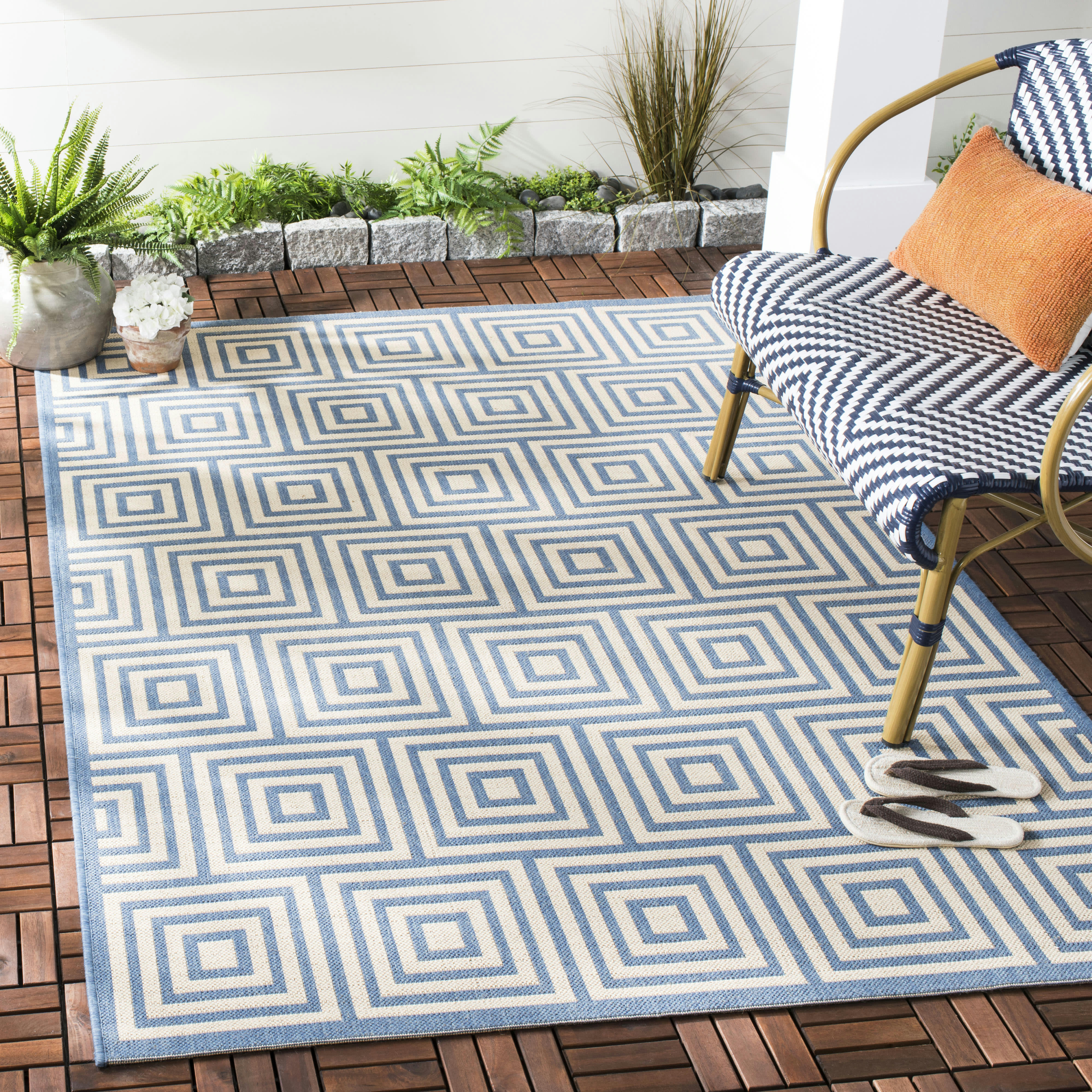 BEACHHOUSE - Tapis interieur & exterieur en crème & bleu, 155 x 229 cm