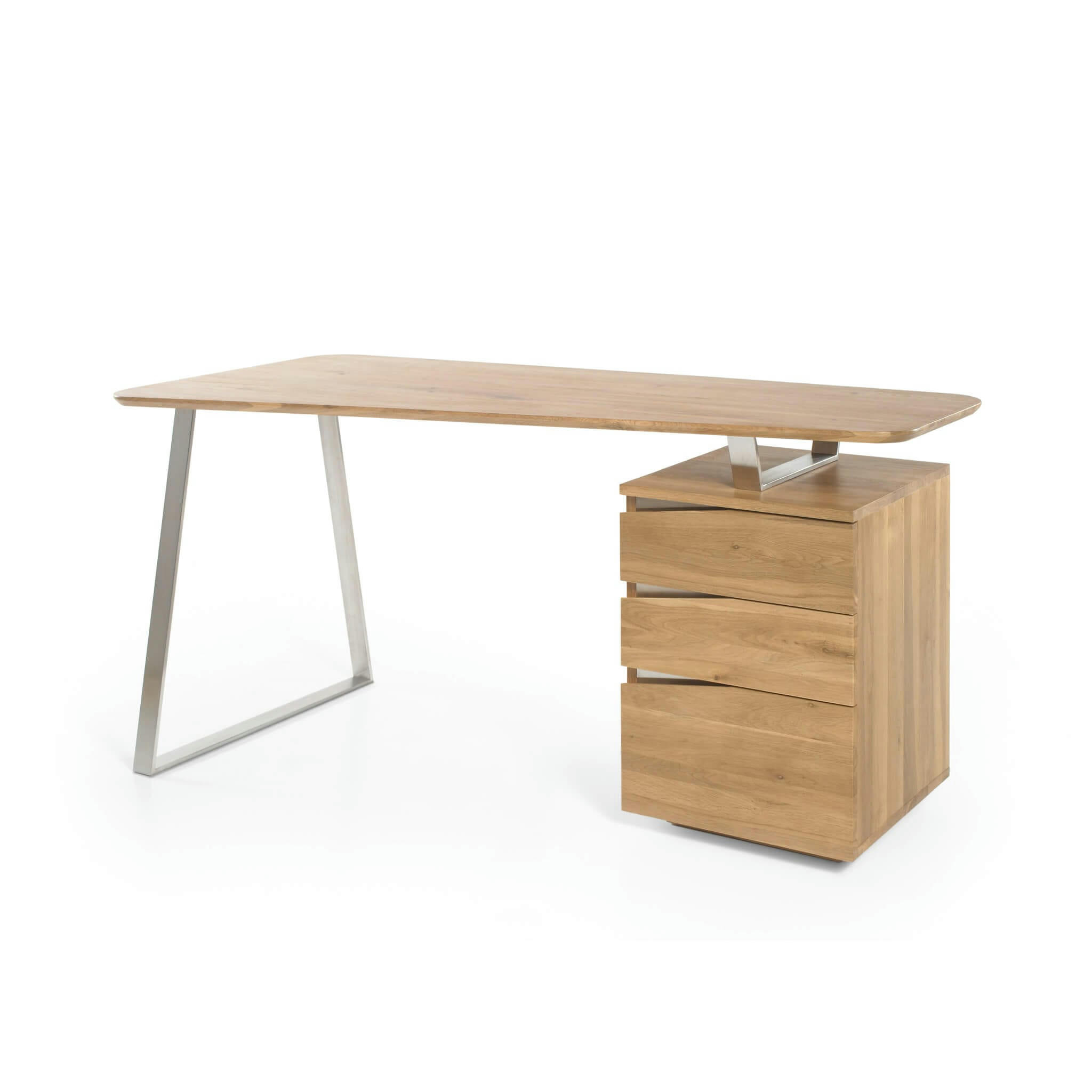 - Bureau 3 tiroirs en bois massif chêne clair