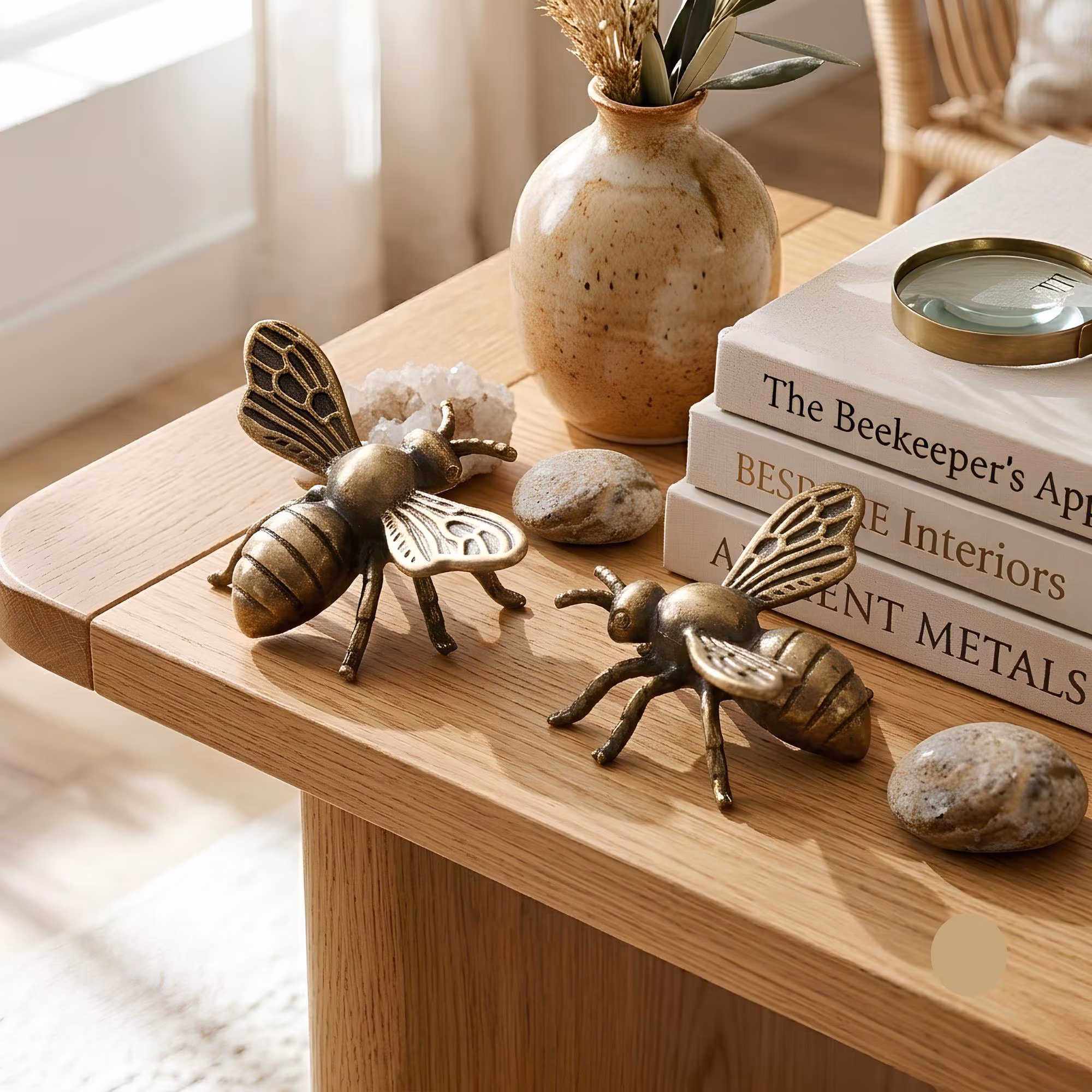 3-Piece Brass Bee Figurine Set, Lucky Symbol Office Desk Paperweight