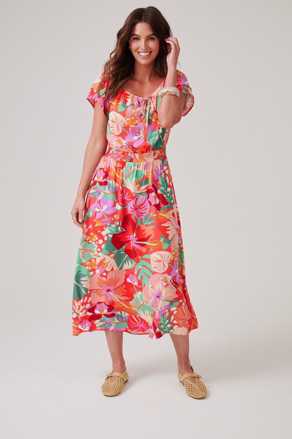 Klass. Floral Printed Midaxi Bardot Dress