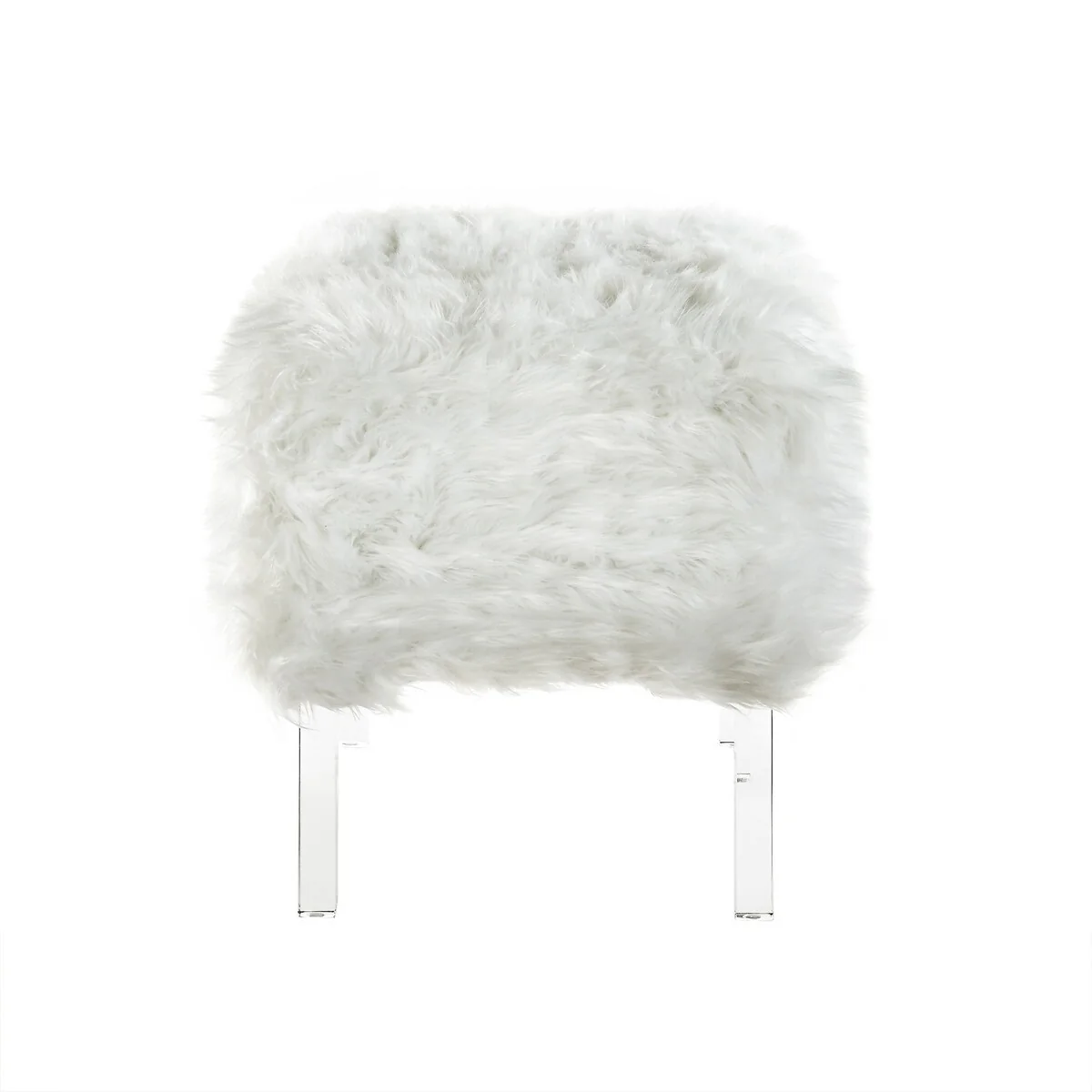 HomeRoots 19 White Faux Fur And Clear Ottoman
