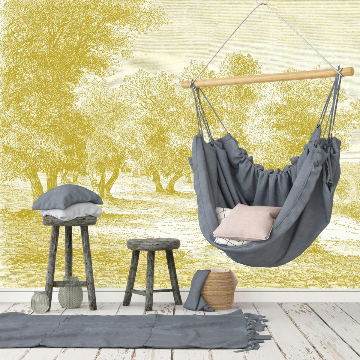 - Papier peint panoramique Gravure les oliviers 390x270cm