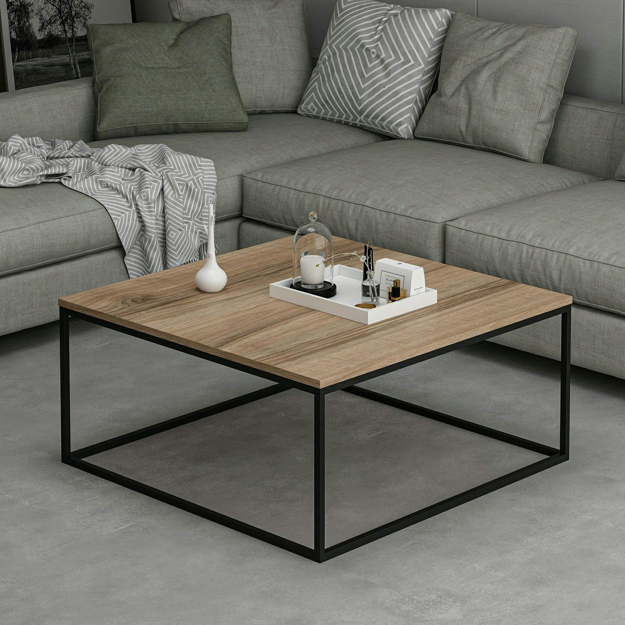 Table basse carrée style minimaliste effet noyer JENA