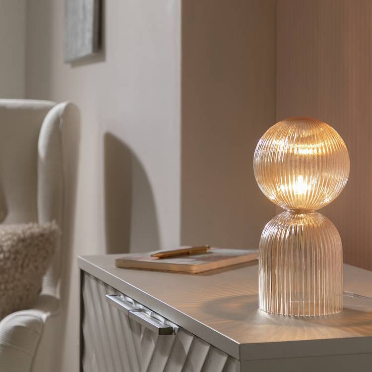 Habitat Globe Ribbed Glass Table Lamp - Champagne