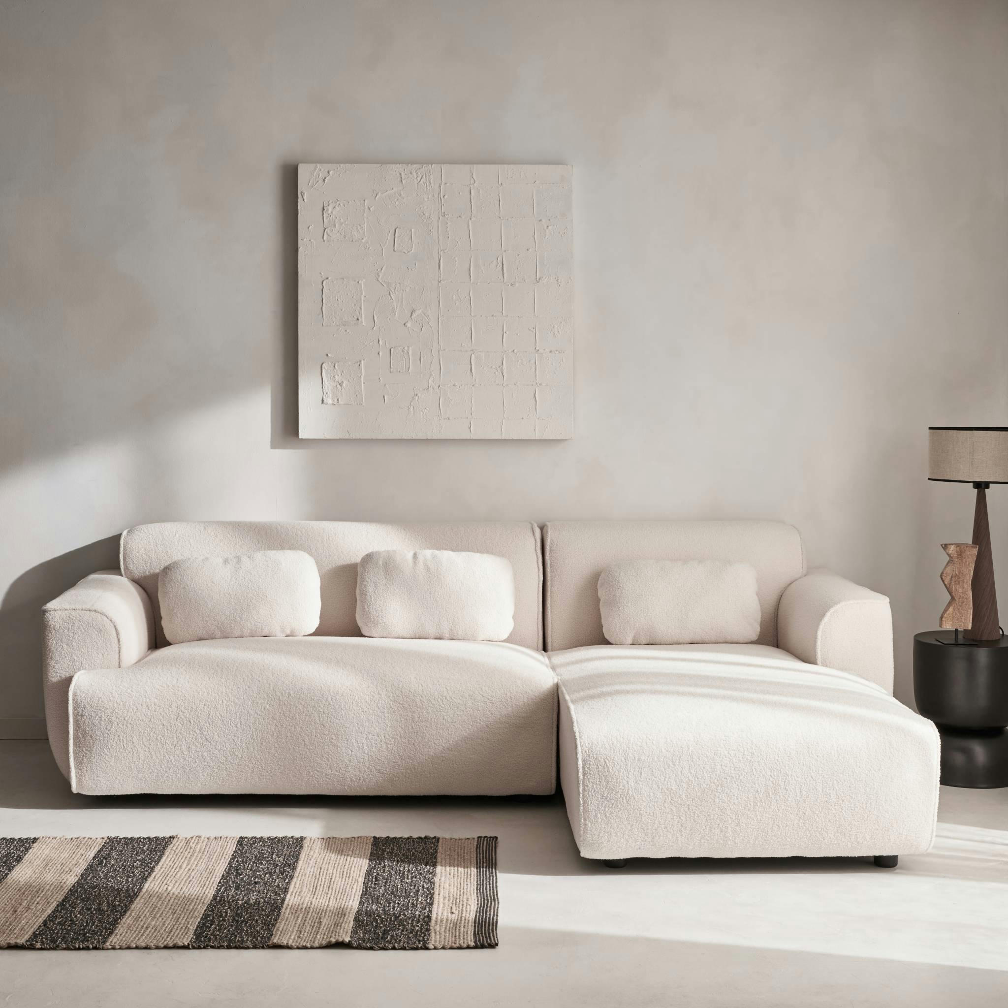 WALLAS - Canapé 3 places, angle droit, tissu bouclette