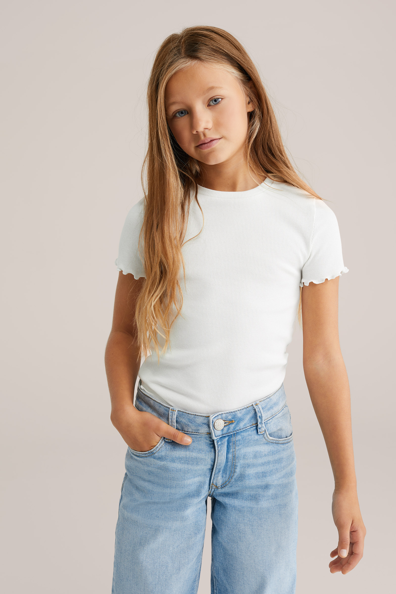 Meisjes geribd T-shirt, 2-pack