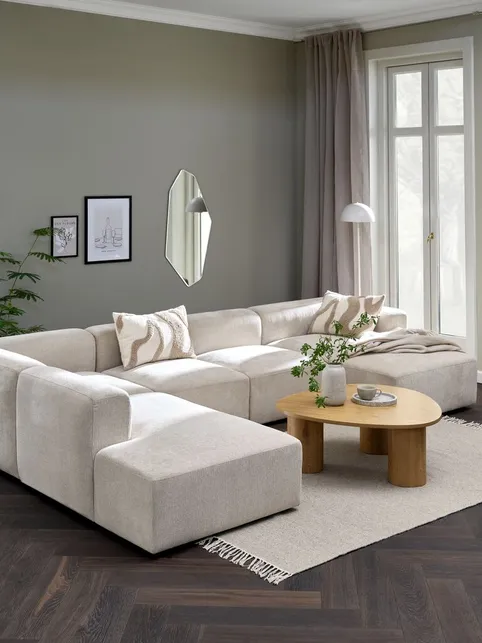 Modulsofa SKEJBY 5-pers. chaiselong/open-end beige stof