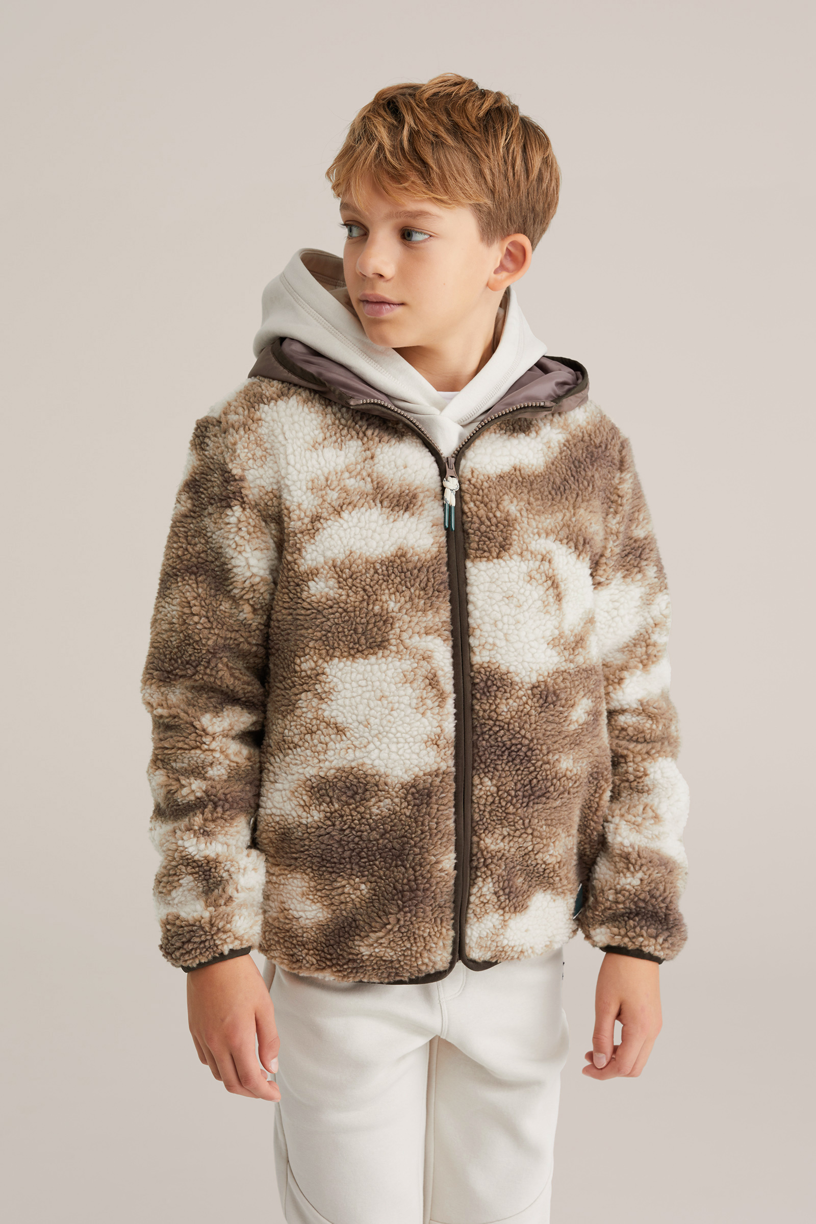 Jongens teddy jas met capuchon